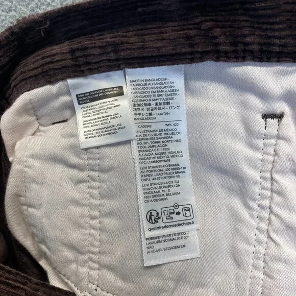 Levis 568 Loose Straight Carpenter Pants Brown Corduroy Workwear Size 38x34